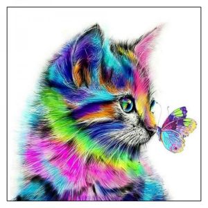 ערכת עשה זאת בעצמך ציור ביהלומים 5D תמונת חתול ופרפר צבעוניים
