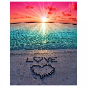 ערכת עשה זאת בעצמך ציור ביהלומים 5D תמונת אהבה בחוף הים LOVE