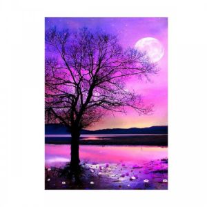 ערכת עשה זאת בעצמך ציור ביהלומים 5D תמונת עץ בלילה סגול